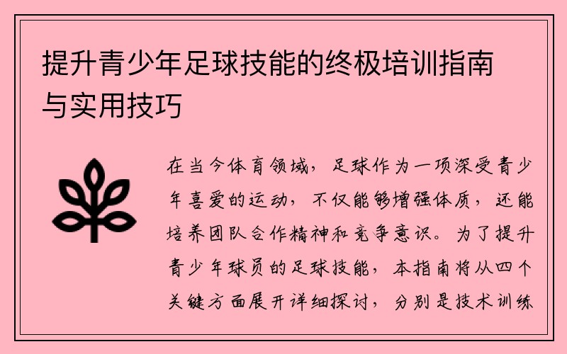 提升青少年足球技能的终极培训指南与实用技巧