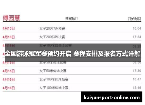 全国游泳冠军赛预约开启 赛程安排及报名方式详解